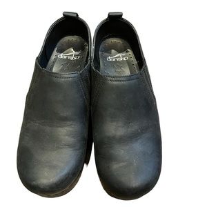 Dansko Black Leather Slip-On Clogs